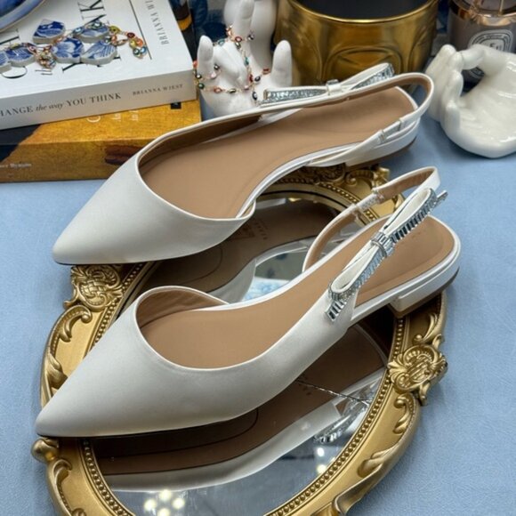 🆕 TED BAKER 🧿 NWOB Jane Bow Slingback Half d'Orsay Pointed Flat, White - Sz 8 - Picture 11 of 16